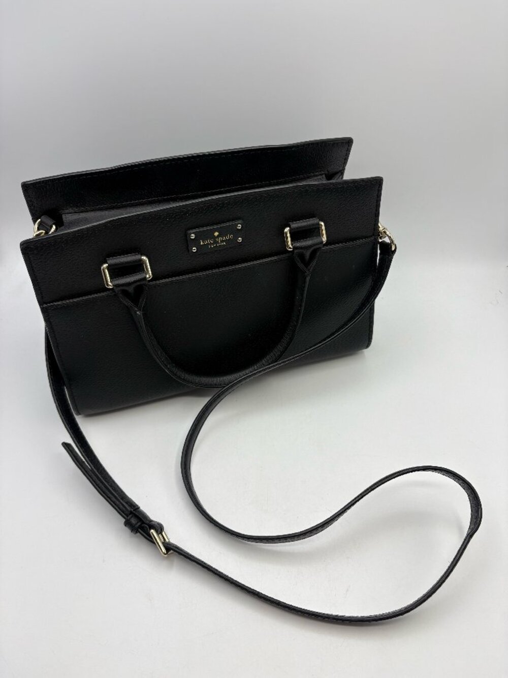 Kate Spade New York Black Pebbled Leather Satchel Crossbody Bag Gold Hardware